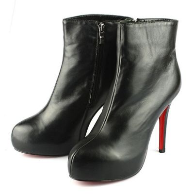 botas de piel de cordero negro y corto de calidad para damas