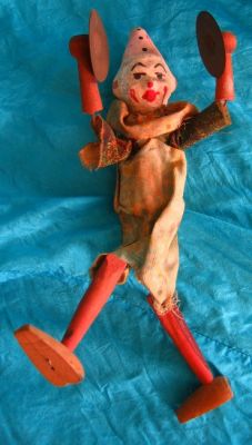 Payaso Juguete Madera y Hojalata 1950
