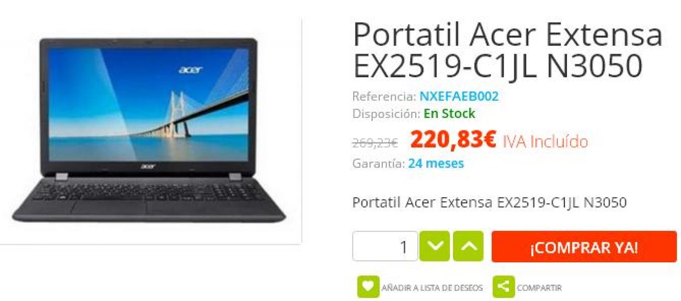 Portatil Acer Extensa EX2519-C1JL N3050