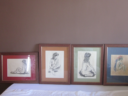 Original 4 obras DESNUDO al PASTEL y CARBON