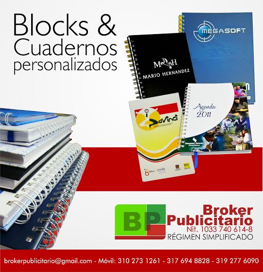 Cuadernos corporativos y publicitarios, talis; blocks, libretas